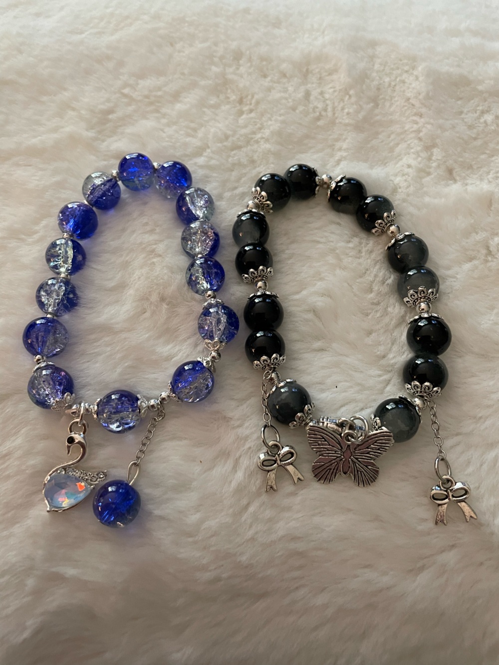Elegant Blue Glass swan /butterfly beaded Bracelets set of 2 - nwot